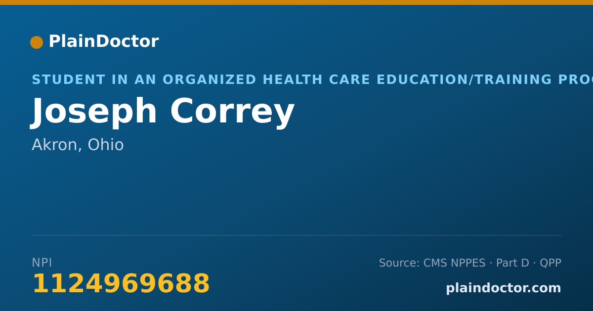 Shareable card for Joseph Correy - Student in an Organized Health Care Education/Training Program, Akron, OH