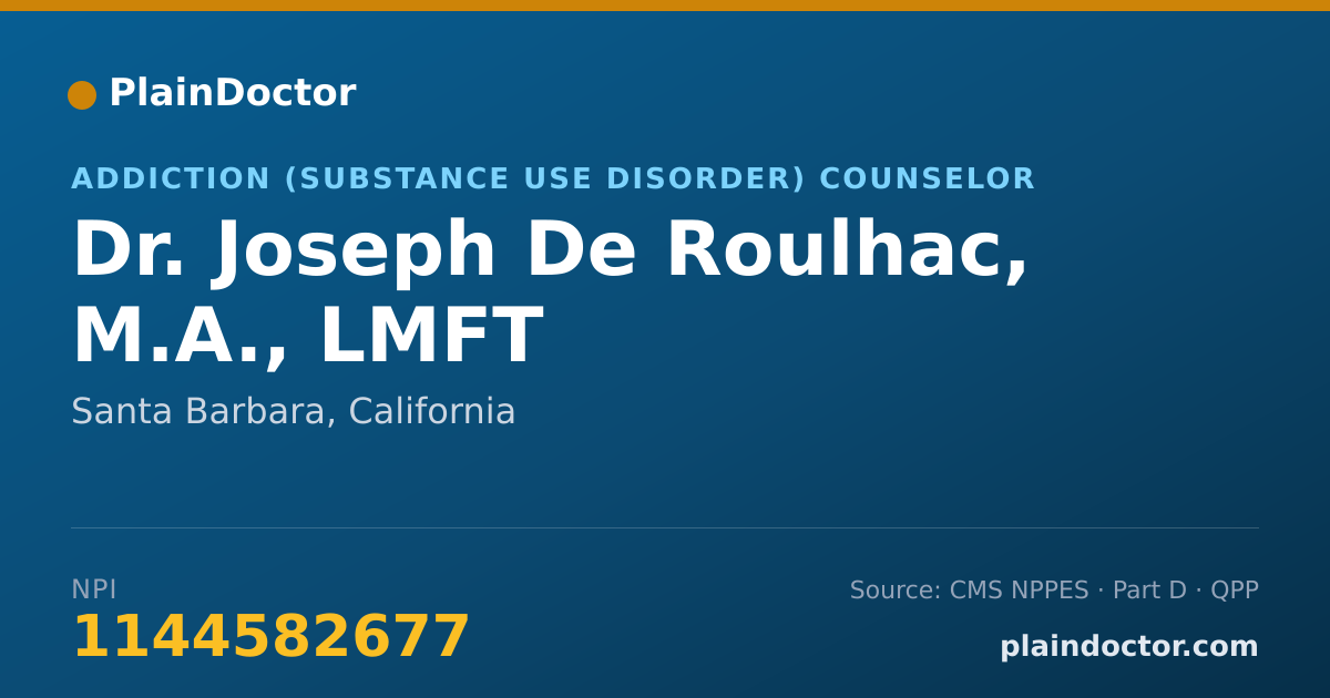 Shareable card for Joseph De Roulhac, M.A., LMFT - Addiction (Substance Use Disorder) Counselor, Santa Barbara, CA