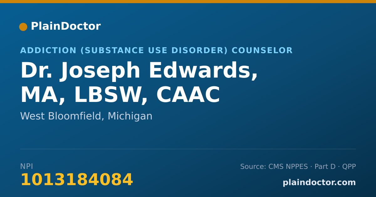 Shareable card for Joseph Edwards, MA, LBSW, CAAC - Addiction (Substance Use Disorder) Counselor, West Bloomfield, MI