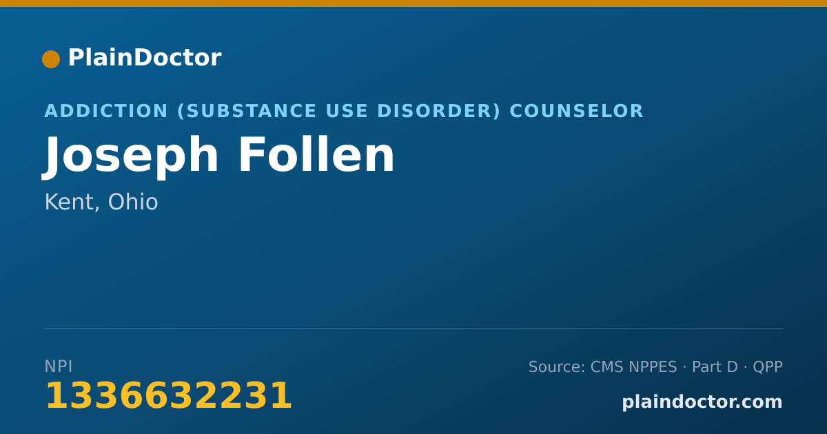 Shareable card for Joseph Follen - Addiction (Substance Use Disorder) Counselor, Kent, OH