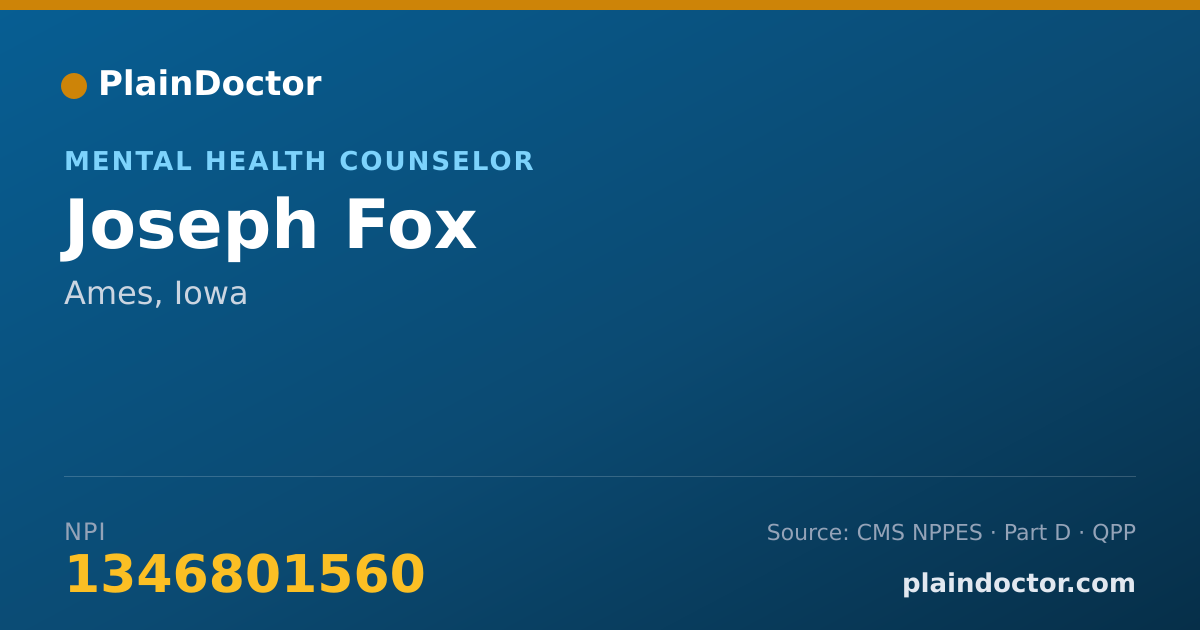 Shareable card for Joseph Fox - Mental Health Counselor, Ames, IA