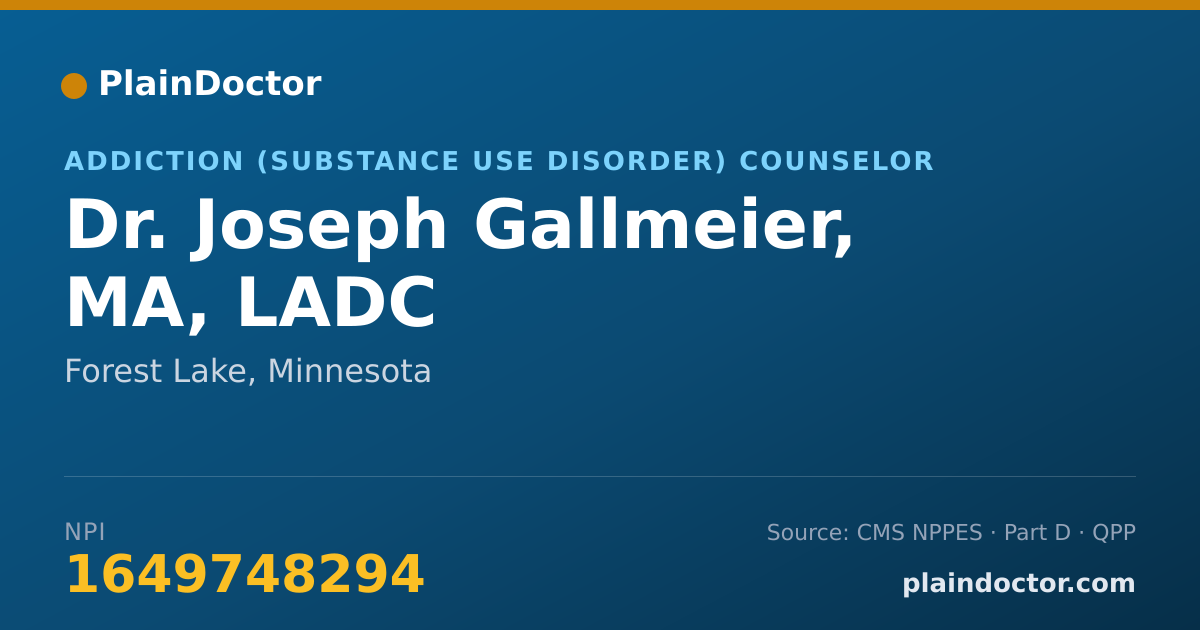 Shareable card for Joseph Gallmeier, MA, LADC - Addiction (Substance Use Disorder) Counselor, Forest Lake, MN