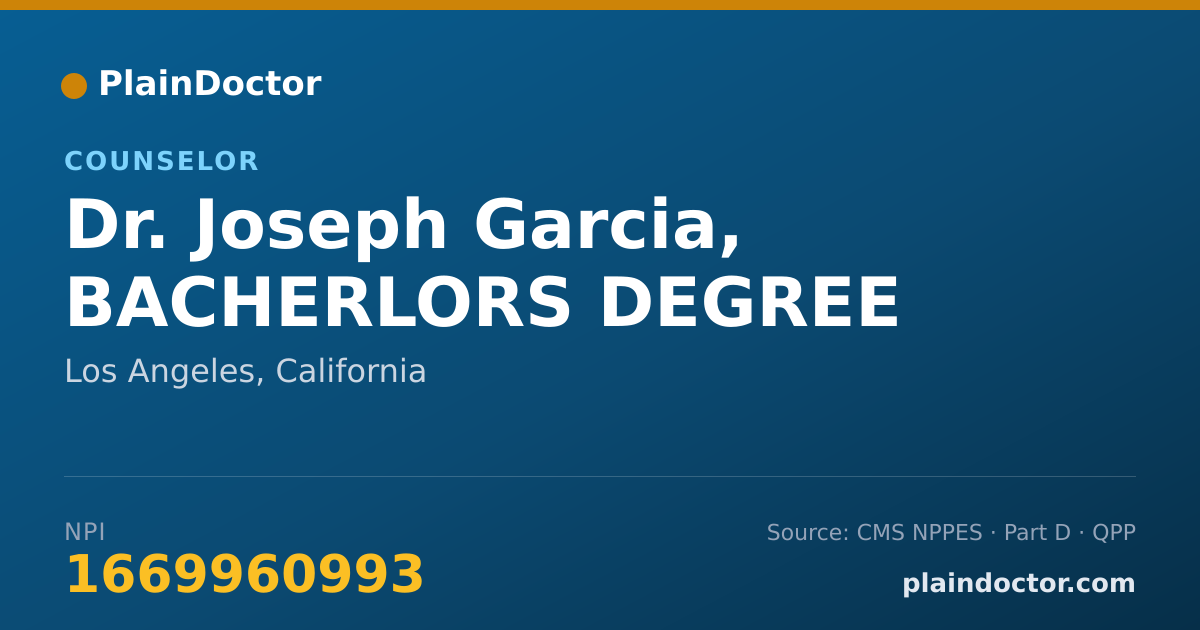 Shareable card for Joseph Garcia, BACHERLORS DEGREE - Counselor, Los Angeles, CA