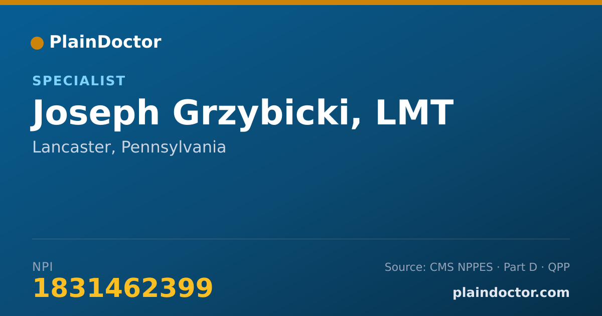Shareable card for Joseph Grzybicki, LMT - Specialist, Lancaster, PA