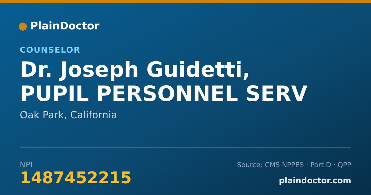 Shareable card for Joseph Guidetti, PUPIL PERSONNEL SERV - Counselor, Oak Park, CA