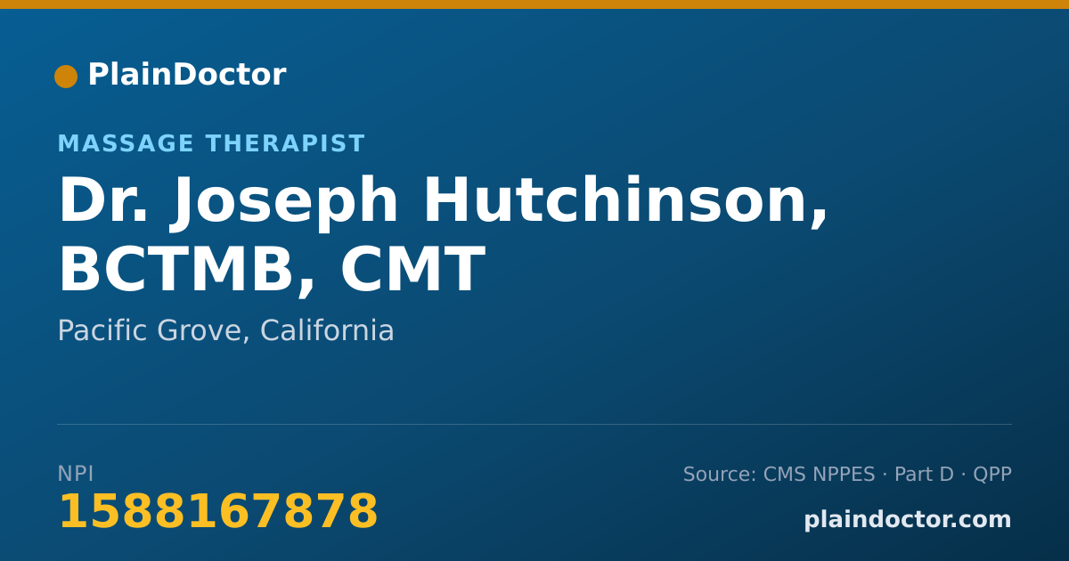 Shareable card for Joseph Hutchinson, BCTMB, CMT - Massage Therapist, Pacific Grove, CA