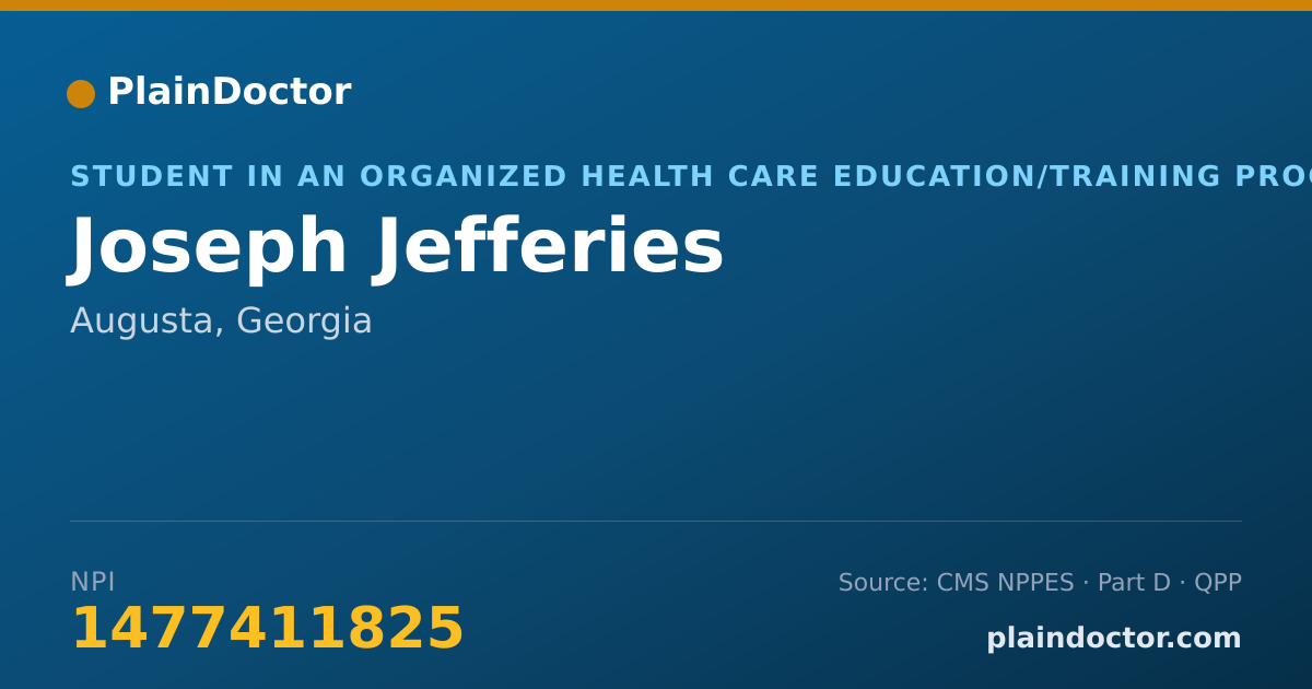 Shareable card for Joseph Jefferies - Student in an Organized Health Care Education/Training Program, Augusta, GA