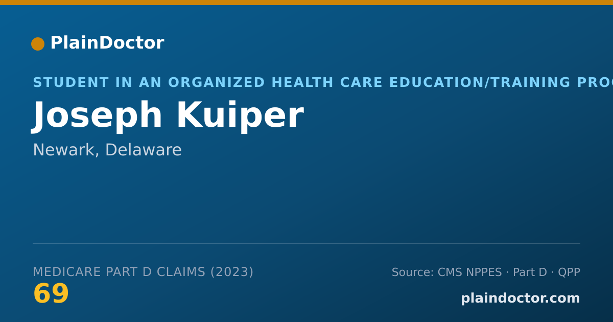 Shareable card for Joseph Kuiper - Student in an Organized Health Care Education/Training Program, Newark, DE