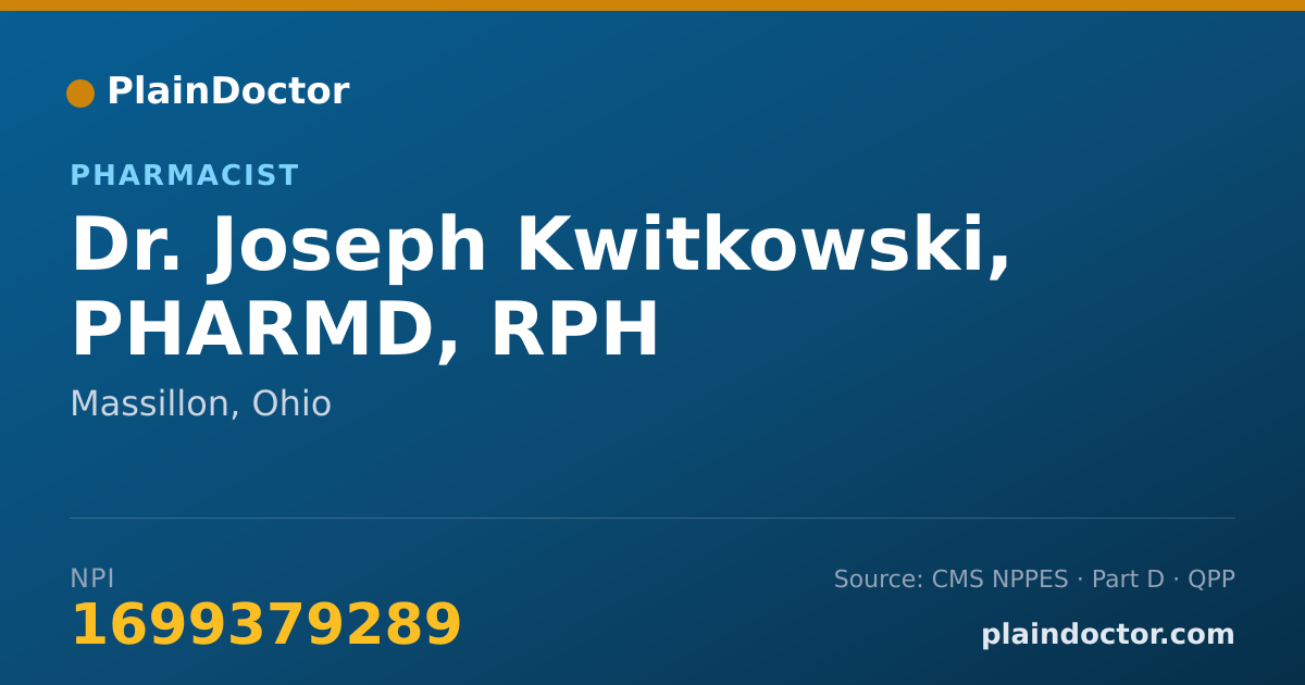 Shareable card for Joseph Kwitkowski, PHARMD, RPH - Pharmacist, Massillon, OH