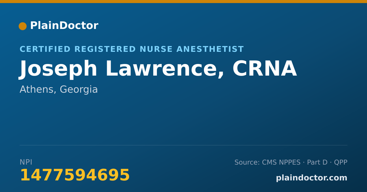 Shareable card for Joseph Lawrence, CRNA - Certified Registered Nurse Anesthetist, Athens, GA