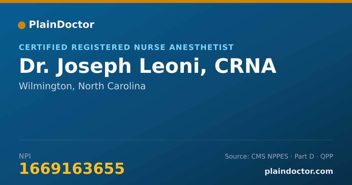 Shareable card for Joseph Leoni, CRNA - Certified Registered Nurse Anesthetist, Wilmington, NC