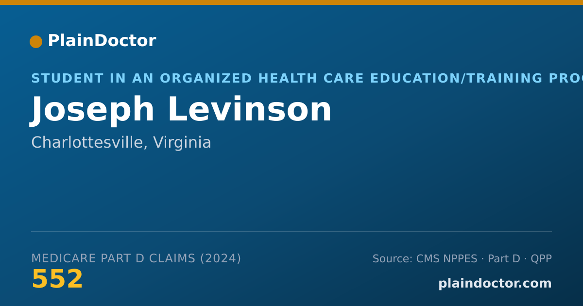 Shareable card for Joseph Levinson - Student in an Organized Health Care Education/Training Program, Charlottesville, VA