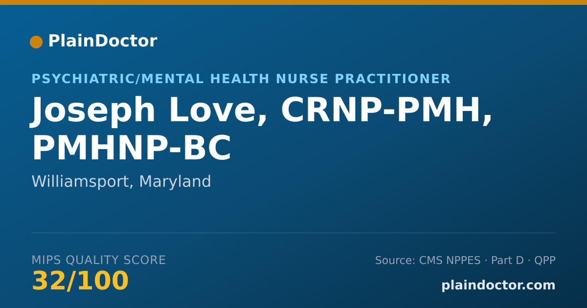 Shareable card for Joseph Love, CRNP-PMH, PMHNP-BC - Psychiatric/Mental Health Nurse Practitioner, Williamsport, MD
