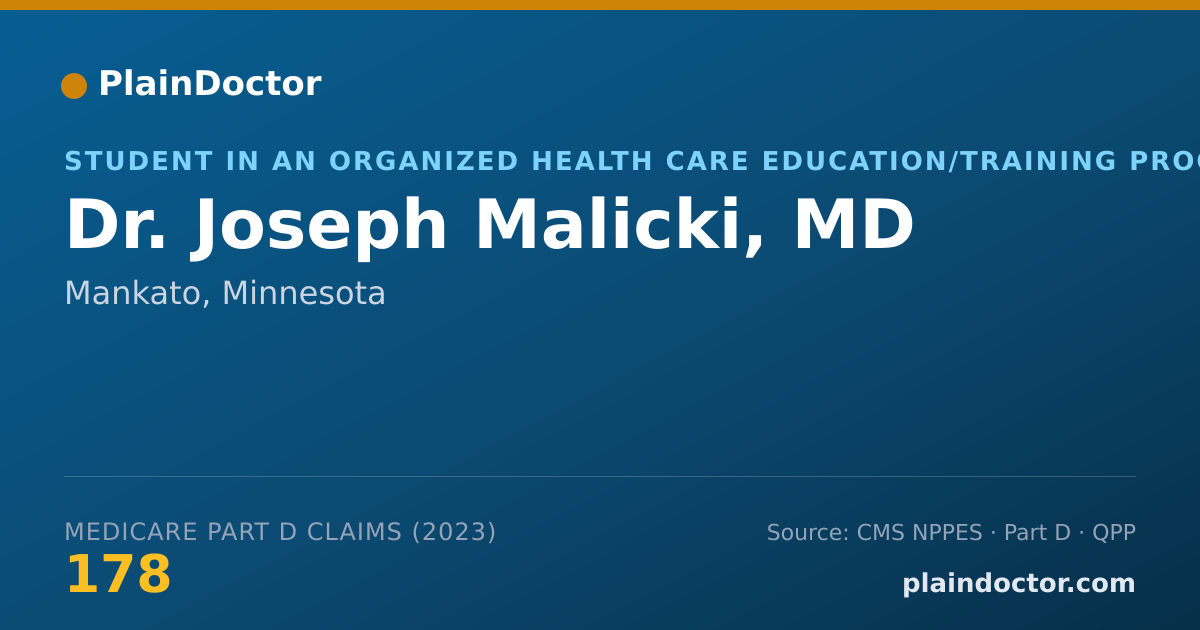 Shareable card for Joseph Malicki, MD - Student in an Organized Health Care Education/Training Program, Mankato, MN