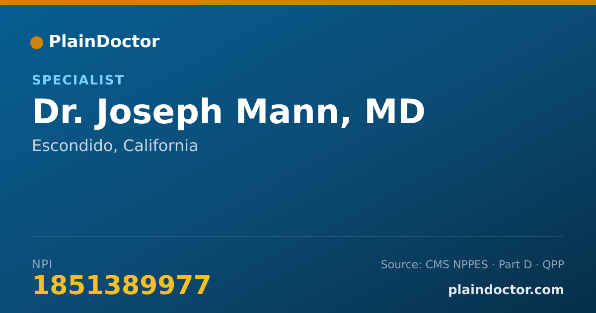 Shareable card for Joseph Mann, MD - Specialist, Escondido, CA