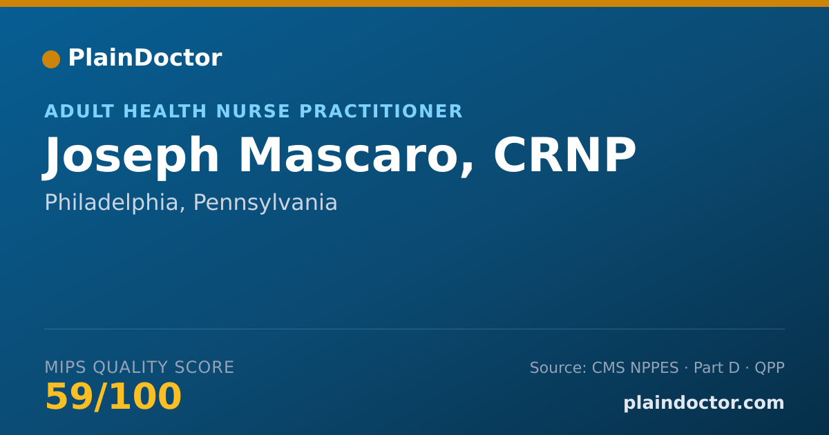 Shareable card for Joseph Mascaro, CRNP - Adult Health Nurse Practitioner, Philadelphia, PA