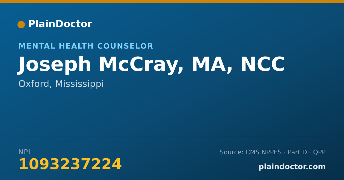 Shareable card for Joseph McCray, MA, NCC - Mental Health Counselor, Oxford, MS
