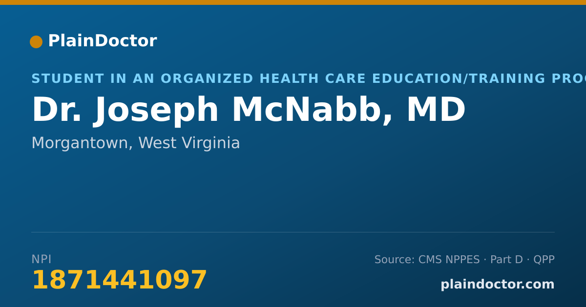 Shareable card for Joseph McNabb, MD - Student in an Organized Health Care Education/Training Program, Morgantown, WV