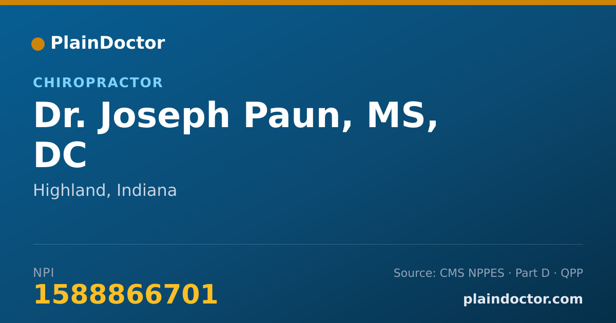Shareable card for Joseph Paun, MS, DC - Chiropractor, Highland, IN