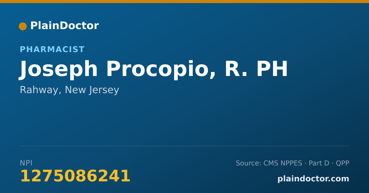 Shareable card for Joseph Procopio, R. PH - Pharmacist, Rahway, NJ