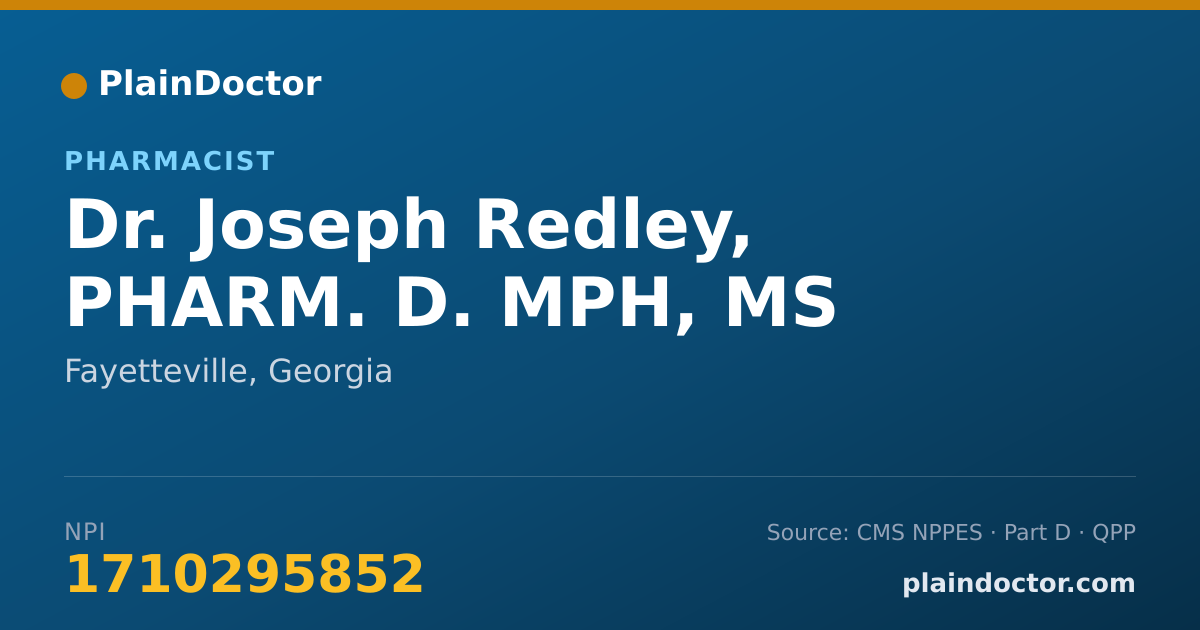Shareable card for Joseph Redley, PHARM. D. MPH, MS - Pharmacist, Fayetteville, GA