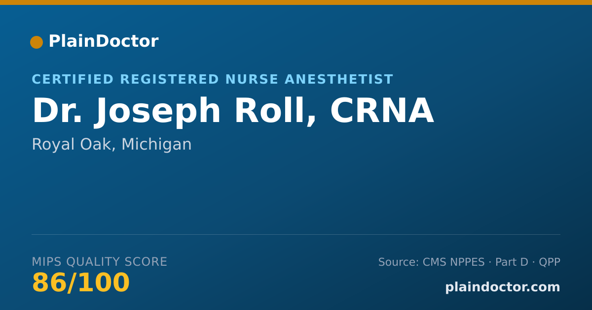 Shareable card for Joseph Roll, CRNA - Certified Registered Nurse Anesthetist, Royal Oak, MI