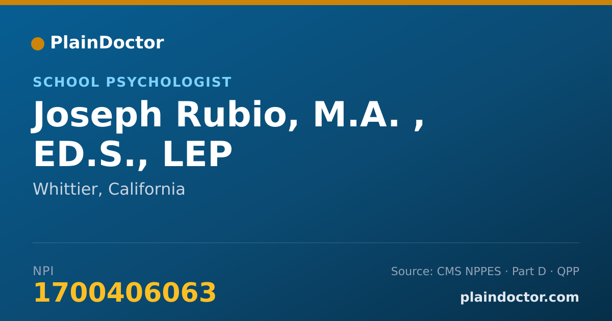 Shareable card for Joseph Rubio, M.A. , ED.S., LEP - School Psychologist, Whittier, CA