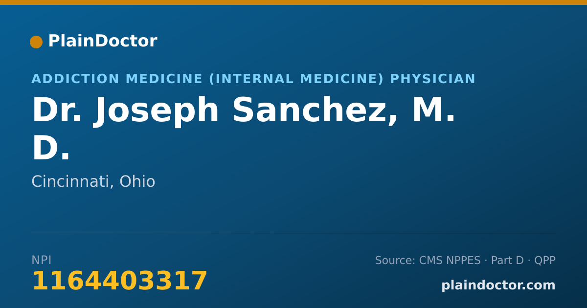Shareable card for Joseph Sanchez, M. D. - Addiction Medicine (Internal Medicine) Physician, Cincinnati, OH