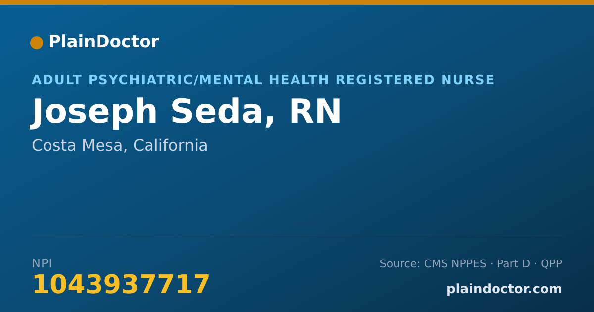 Shareable card for Joseph Seda, RN - Adult Psychiatric/Mental Health Registered Nurse, Costa Mesa, CA