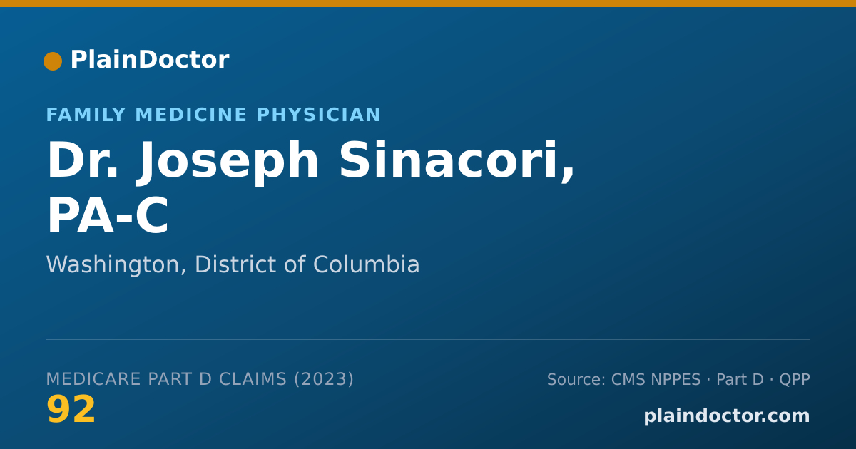Shareable card for Joseph Sinacori, PA-C - Family Medicine Physician, Washington, DC