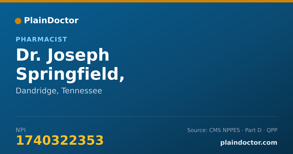Shareable card for Joseph Springfield, PHARMACIST - Pharmacist, Dandridge, TN