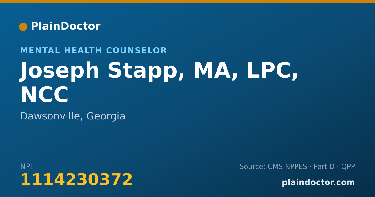 Shareable card for Joseph Stapp, MA, LPC, NCC - Mental Health Counselor, Dawsonville, GA
