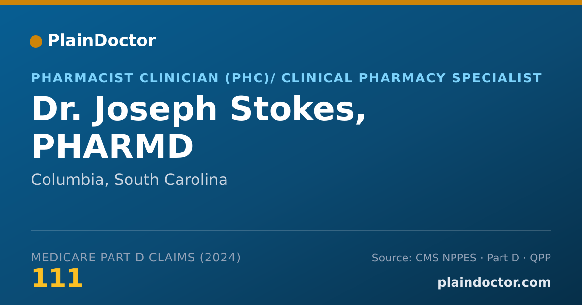 Shareable card for Joseph Stokes, PHARMD - Pharmacist Clinician (PhC)/ Clinical Pharmacy Specialist, Columbia, SC