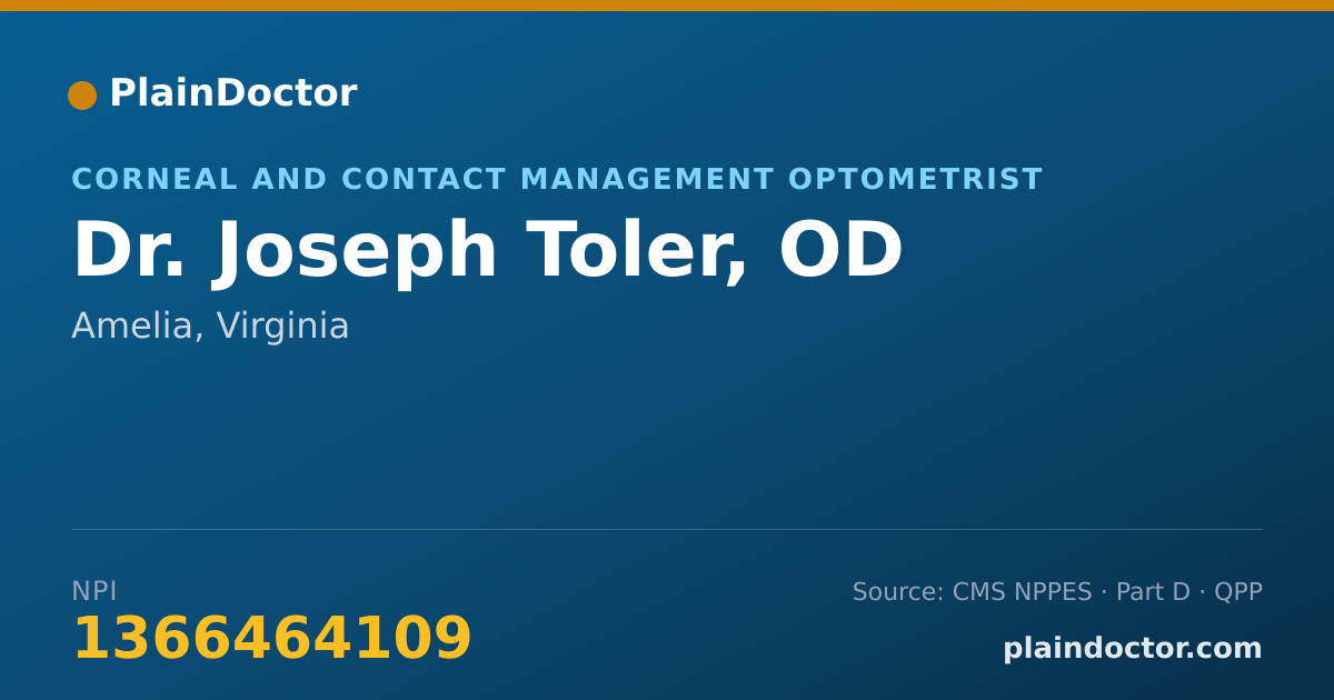 Shareable card for Joseph Toler, OD - Corneal and Contact Management Optometrist, Amelia, VA