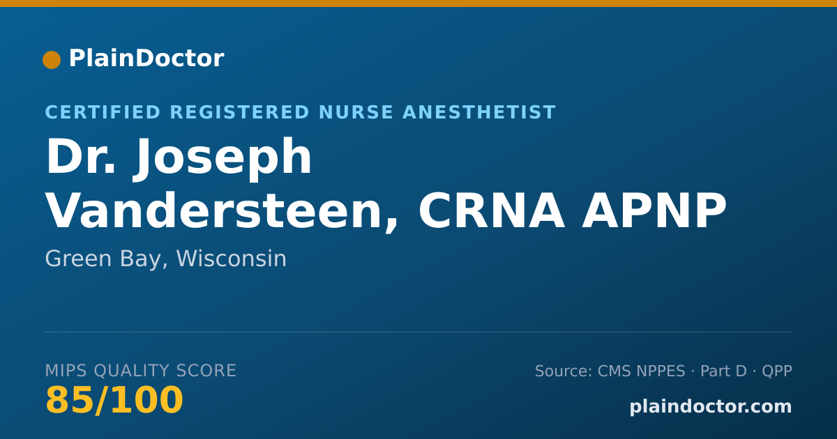 Shareable card for Joseph Vandersteen, CRNA APNP - Certified Registered Nurse Anesthetist, Green Bay, WI