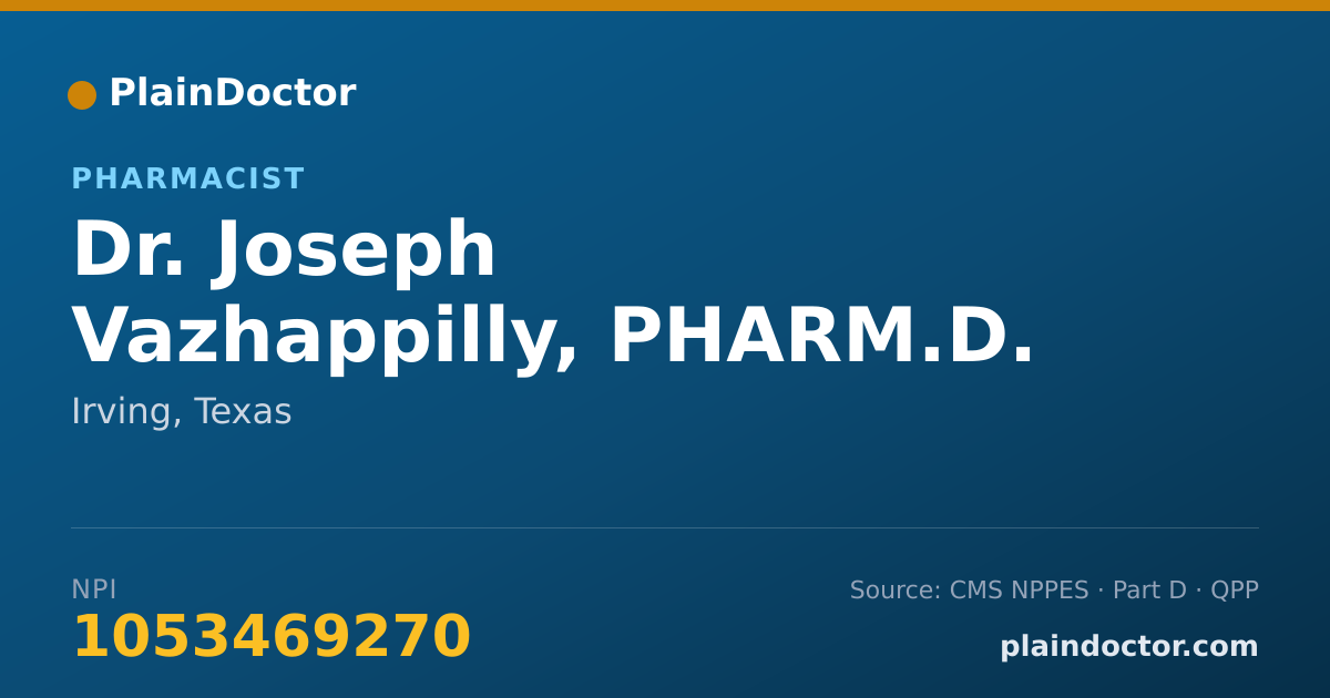 Shareable card for Joseph Vazhappilly, PHARM.D. - Pharmacist, Irving, TX