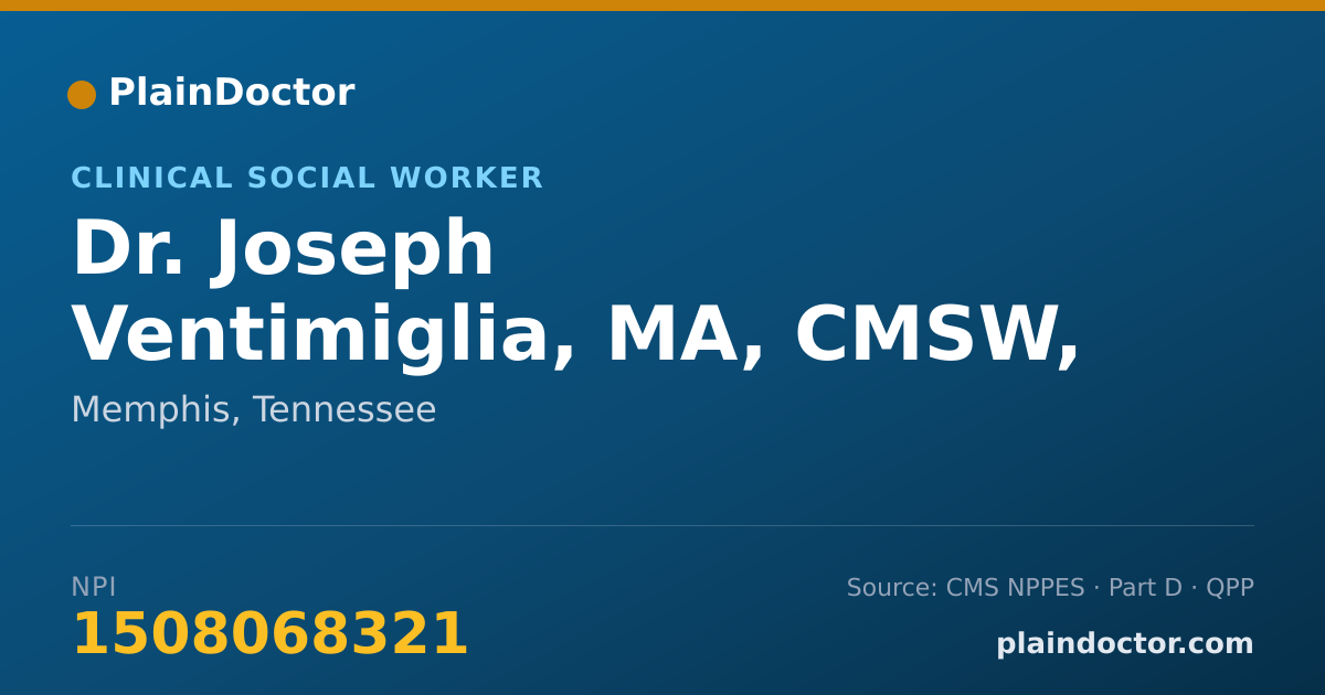 Shareable card for Joseph Ventimiglia, MA, CMSW, PHD - Clinical Social Worker, Memphis, TN