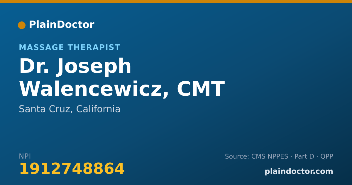 Shareable card for Joseph Walencewicz, CMT - Massage Therapist, Santa Cruz, CA