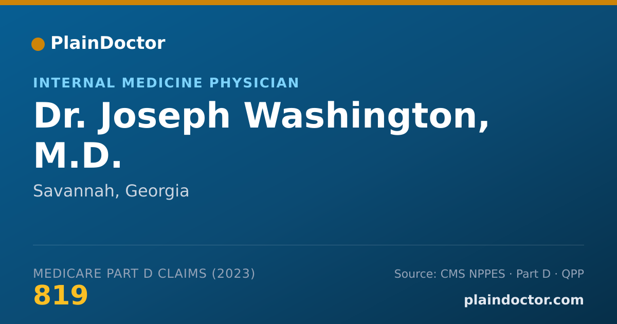 Shareable card for Joseph Washington, M.D. - Internal Medicine Physician, Savannah, GA