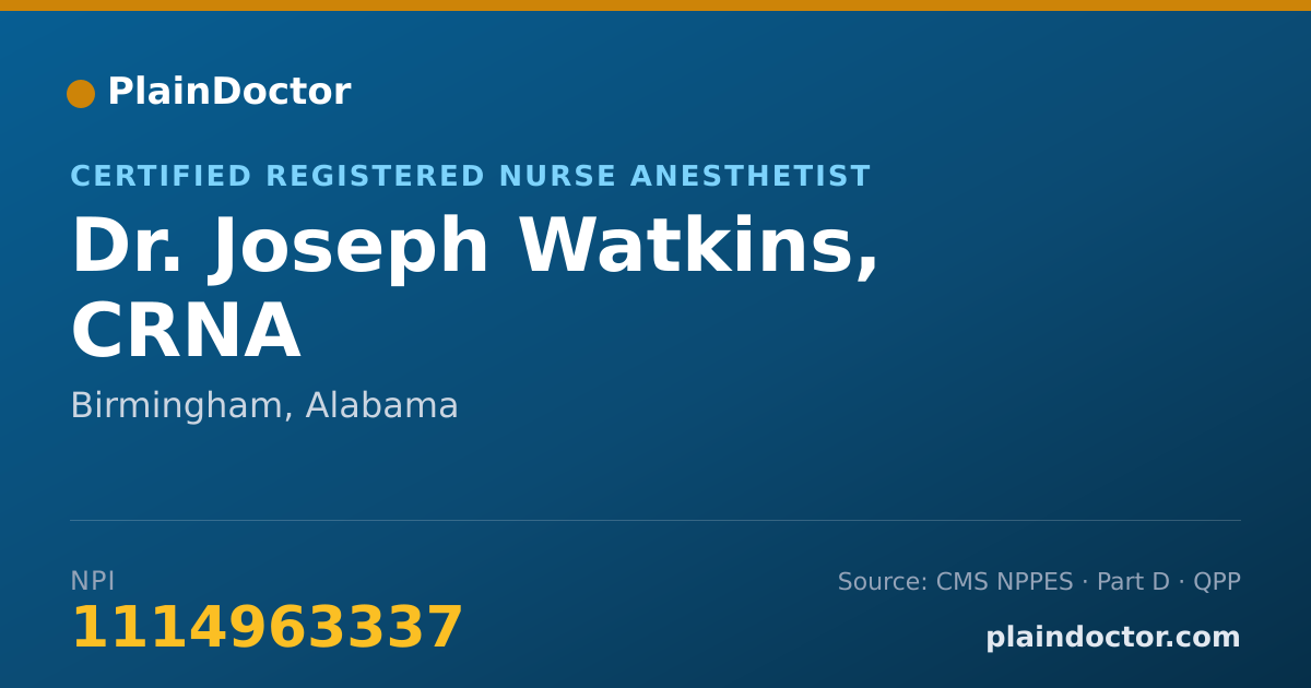 Shareable card for Joseph Watkins, CRNA - Certified Registered Nurse Anesthetist, Birmingham, AL