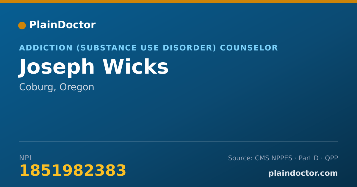 Shareable card for Joseph Wicks - Addiction (Substance Use Disorder) Counselor, Coburg, OR