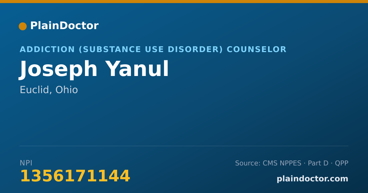 Shareable card for Joseph Yanul - Addiction (Substance Use Disorder) Counselor, Euclid, OH