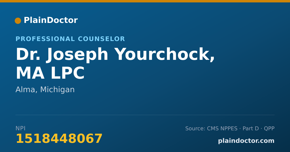 Shareable card for Joseph Yourchock, MA LPC - Professional Counselor, Alma, MI