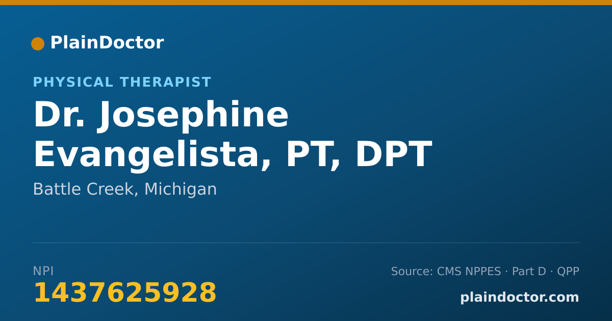 Shareable card for Josephine Evangelista, PT, DPT - Physical Therapist, Battle Creek, MI