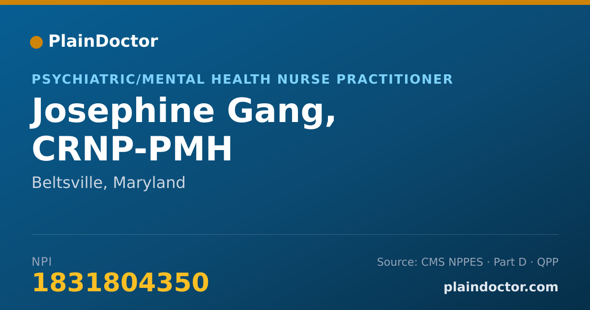 Shareable card for Josephine Gang, CRNP-PMH - Psychiatric/Mental Health Nurse Practitioner, Beltsville, MD