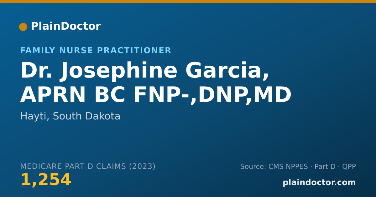 Shareable card for Josephine Garcia, APRN BC FNP-,DNP,MD - Family Nurse Practitioner, Hayti, SD