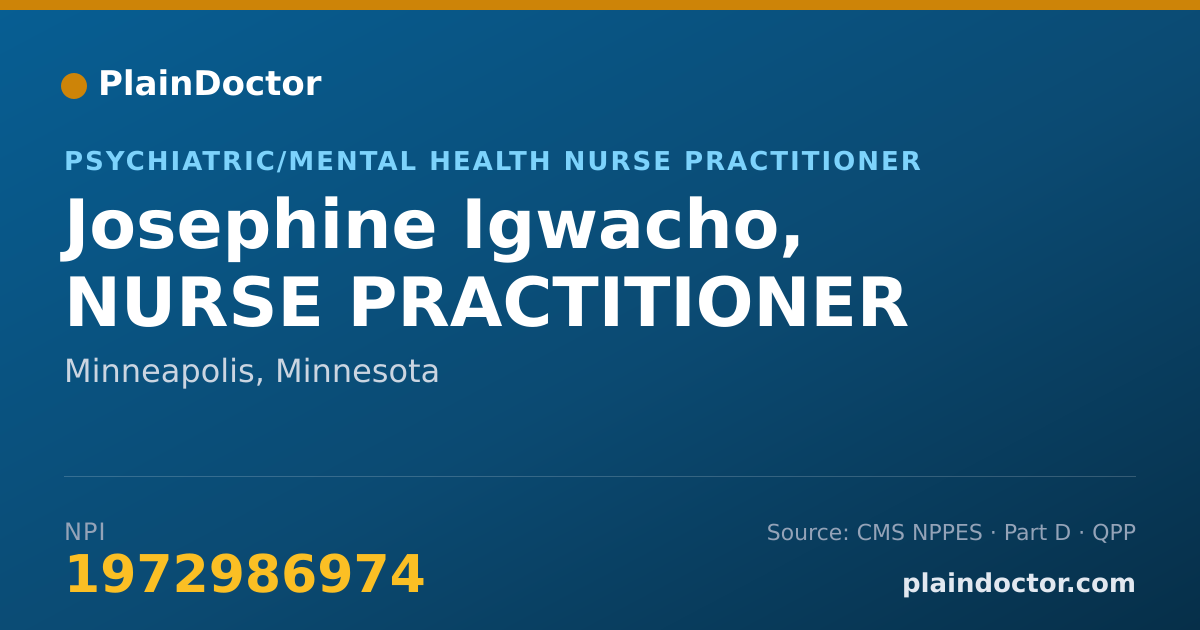 Shareable card for Josephine Igwacho, NURSE PRACTITIONER - Psychiatric/Mental Health Nurse Practitioner, Minneapolis, MN