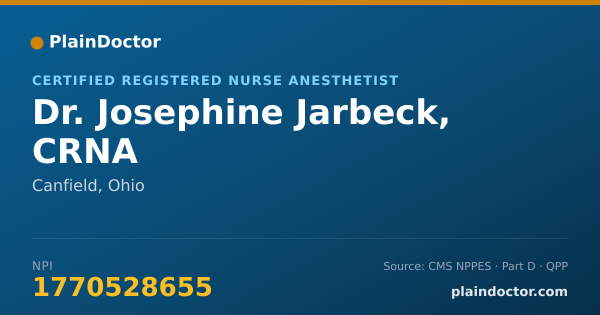 Shareable card for Josephine Jarbeck, CRNA - Certified Registered Nurse Anesthetist, Canfield, OH