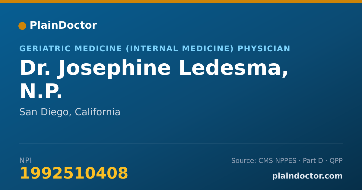 Shareable card for Josephine Ledesma, N.P. - Geriatric Medicine (Internal Medicine) Physician, San Diego, CA