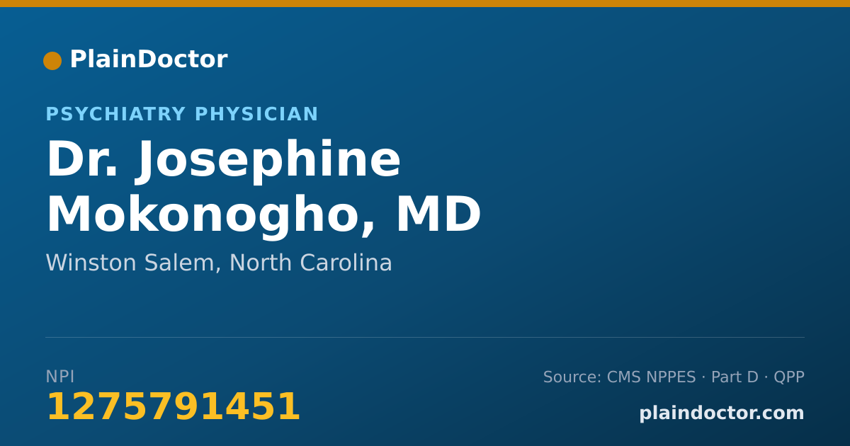 Shareable card for Josephine Mokonogho, MD - Psychiatry Physician, Winston Salem, NC